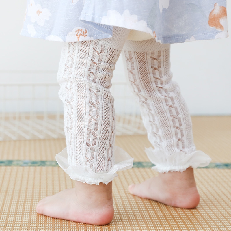 宝宝打底裤夏天薄款婴儿夏季不连脚九分裤女童花边丝袜白色防蚊袜