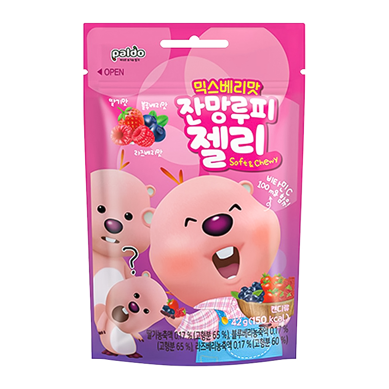 韩国进口paldo八道混合莓果味软糖海狸露比儿童糖果食品休闲零食