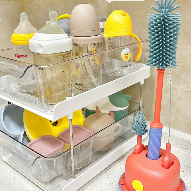 奶瓶收纳箱婴儿餐具辅食工具双层整理盒沥水架子宝宝水杯置物架柜