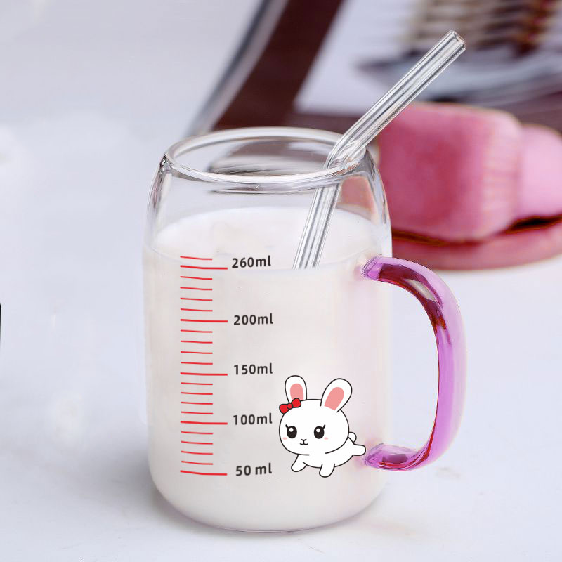 儿童牛奶杯带刻度宝宝奶杯家用微波炉可加热早餐奶粉耐高温玻璃杯