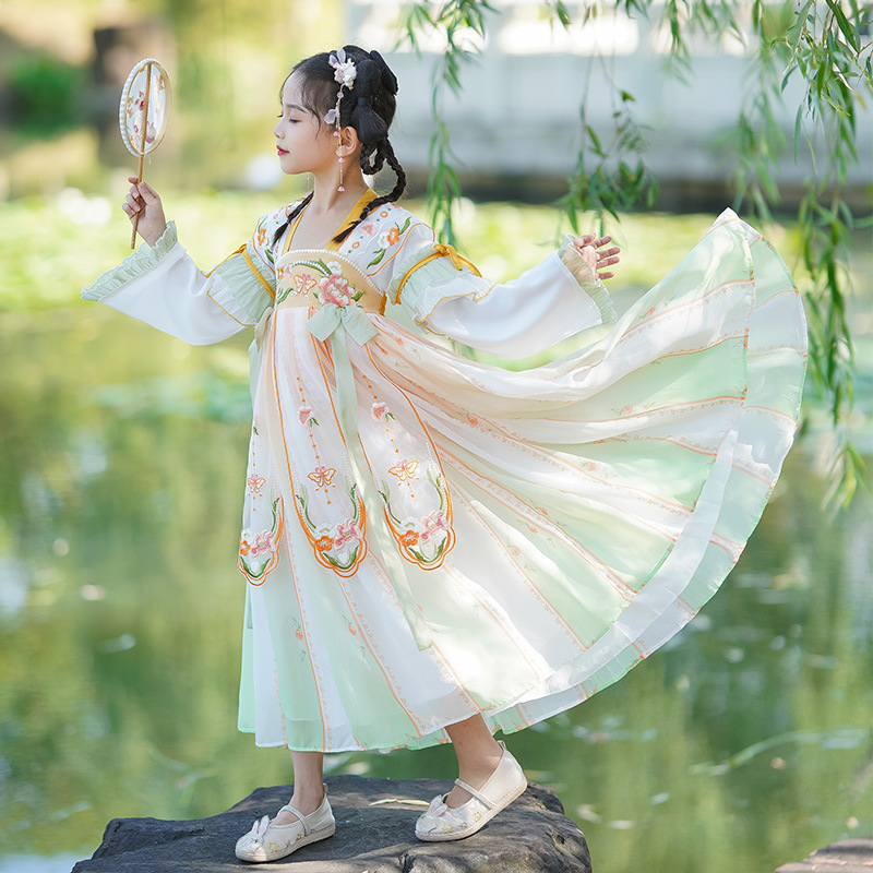 国风高级汉服女童2024新款夏季唐装中国风女装儿童古风超仙连衣裙