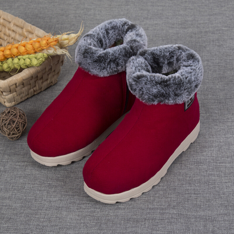 冬季保暖灯芯绒高帮厚底加绒手工月子鞋防滑包跟棉鞋居家拉链棉