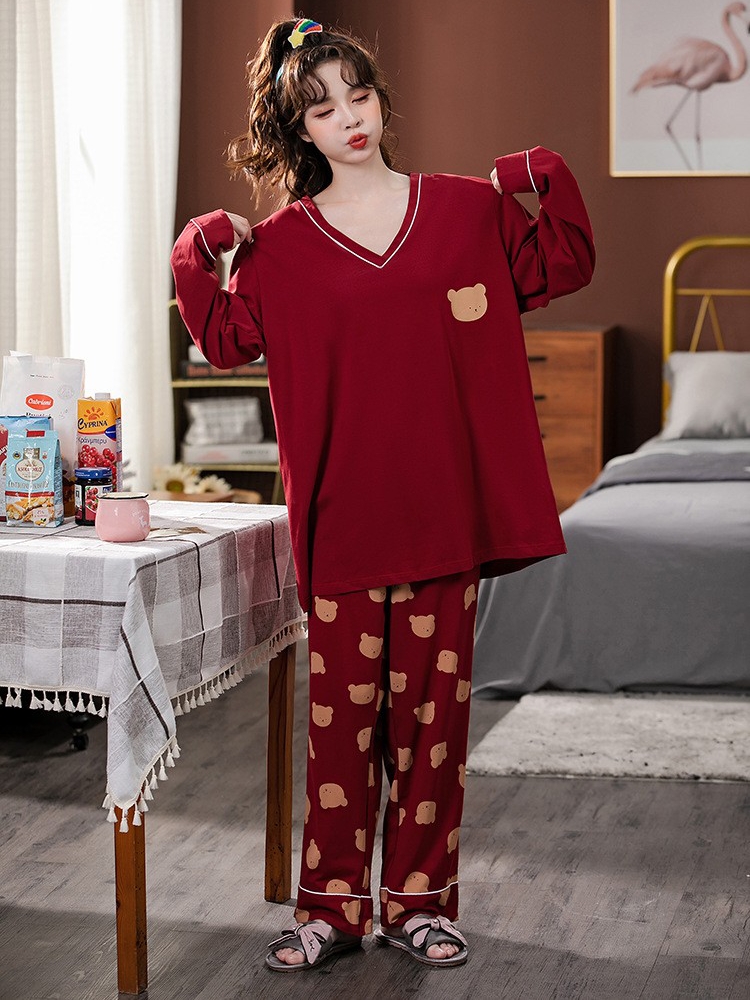 纯棉大码月子服200斤长袖孕妇睡衣产后喂奶家居服套装本命年红色
