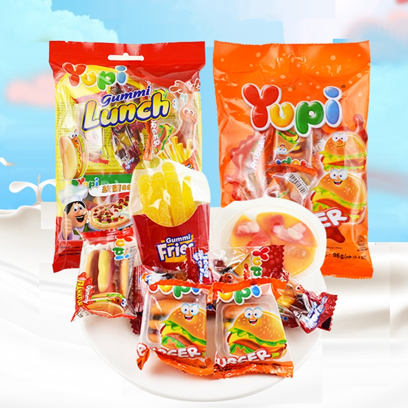 印尼进口优皮Yupi汉堡包软糖儿童创意热狗薯条套餐造型水果橡皮糖