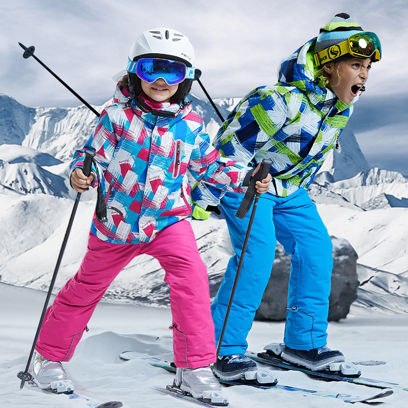 酷洛星儿童单双板滑雪服男女童冲锋衣套装保暖加厚棉衣棉裤两件套