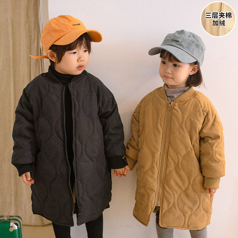 儿童棉衣中长款加绒加厚韩版男童女童棉服2023新款冬季小宝宝外套