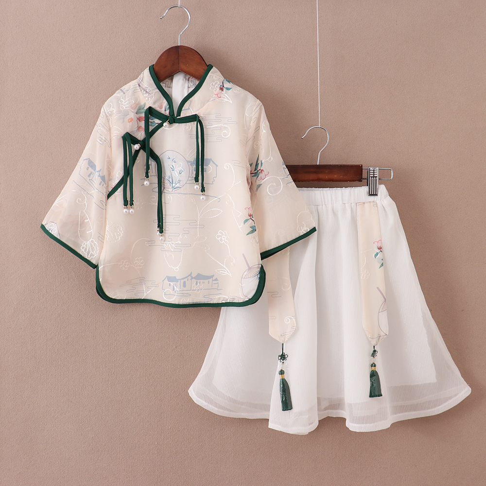 汉服女童夏季薄款短袖中国风女童唐装改良古装六一儿童民族演出服