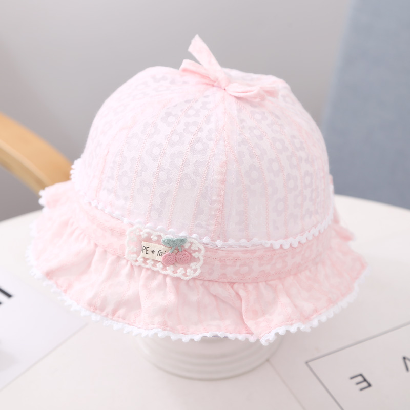 宝宝帽子春夏季薄款女孩渔夫帽3-12个月棉纱可调节洋气婴儿遮阳帽