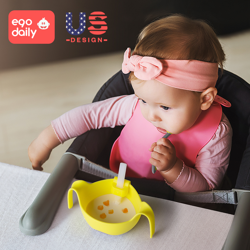 宝宝喝汤吸管碗三合一辅食垫吸盘婴儿童硅胶碗勺餐具套装喝粥神器