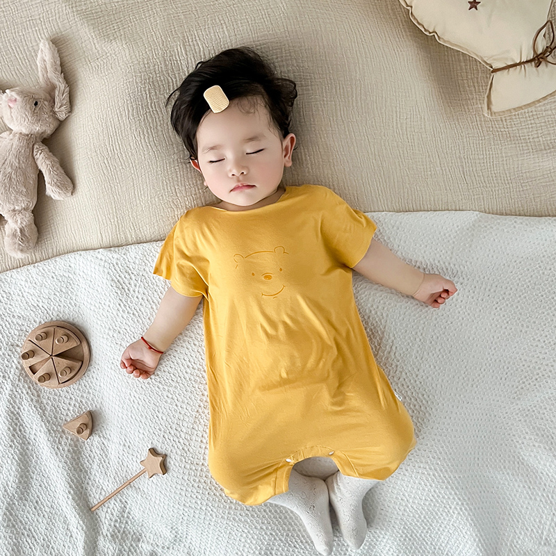莫代尔棉手感新生婴儿短袖连体衣服女宝宝男夏季睡衣轻薄款哈衣天