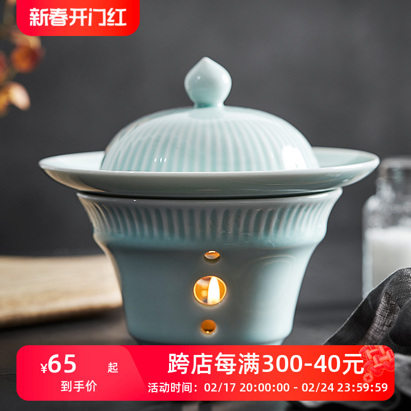 中式陶瓷加热带盖例汤炖盅碗位上汤盅酒店餐厅月子中心会所餐具