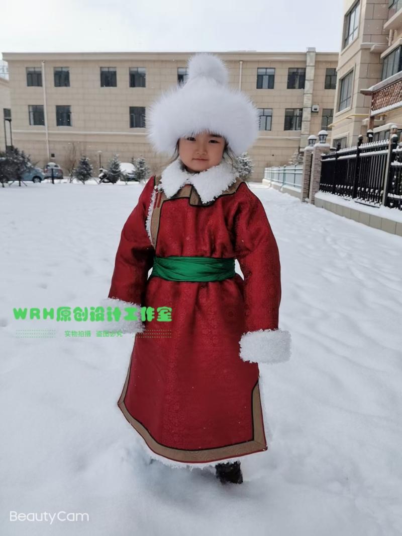 SUUNAI.WRH蒙古童装加厚长袖儿童棉大衣蒙古袍民族风保暖外套冬季