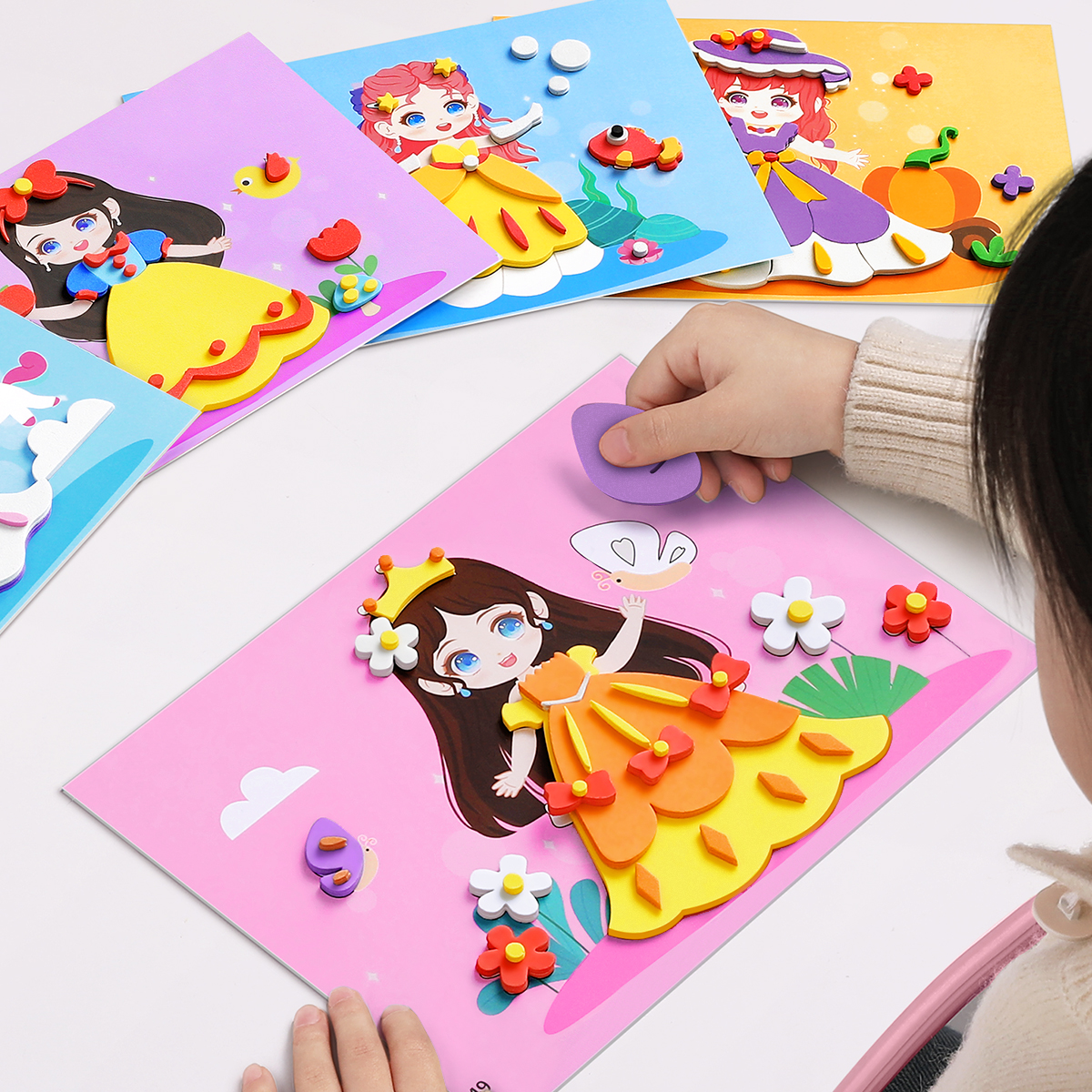 儿童手工diy立体粘贴画3d幼儿园制作材料包女孩子玩具女童贴纸eva
