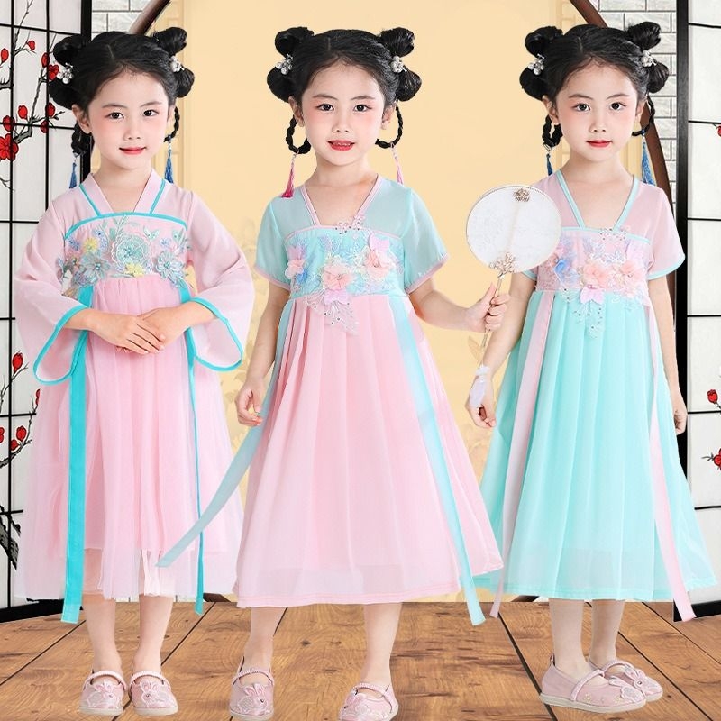 新款女童汉服夏季儿童古装学生中国风唐装古风女孩连衣裙夏装裙子