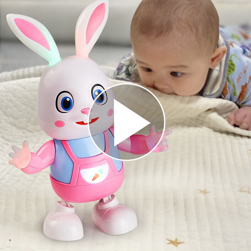 婴幼儿玩具0-1岁宝宝练习抬头训练电动跳舞兔子会动的玩具0-6-8个