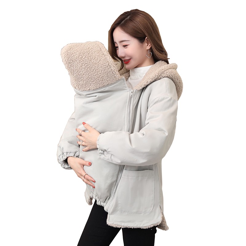 妈妈袋鼠装抱婴儿衣母子连体衣服带宝宝母子冬季S大码棉服孕妇外