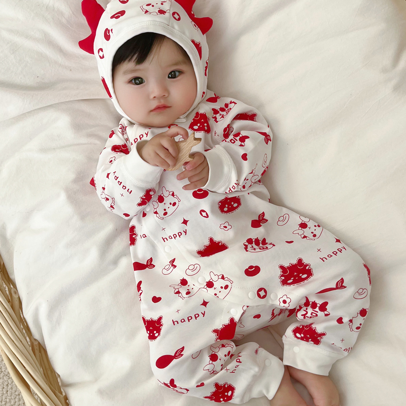 福贵儿龙宝宝满月新生婴儿衣服纯棉连体衣0-3个月6百天哈衣新年装