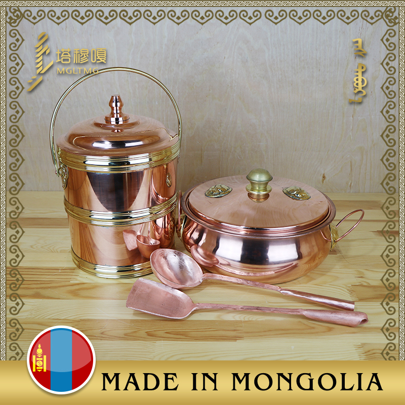 蒙古奶茶锅蒙餐餐具煮奶茶电磁炉双用纯铜工艺塔穆嘎铜勺子挤奶桶