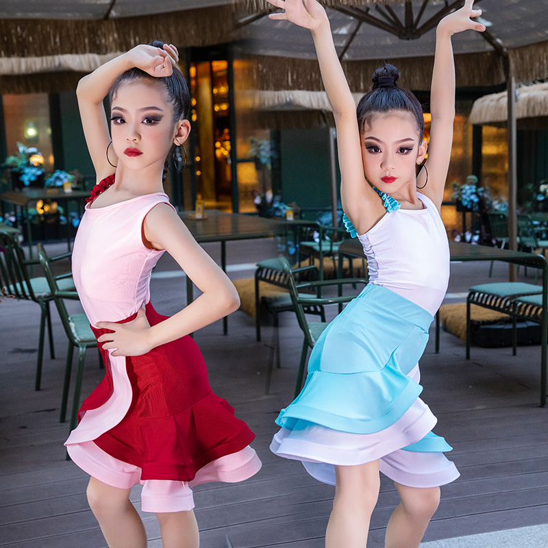 拉丁舞服装高级2022新款夏季分体女童练功服网红少儿表演服舞蹈裙