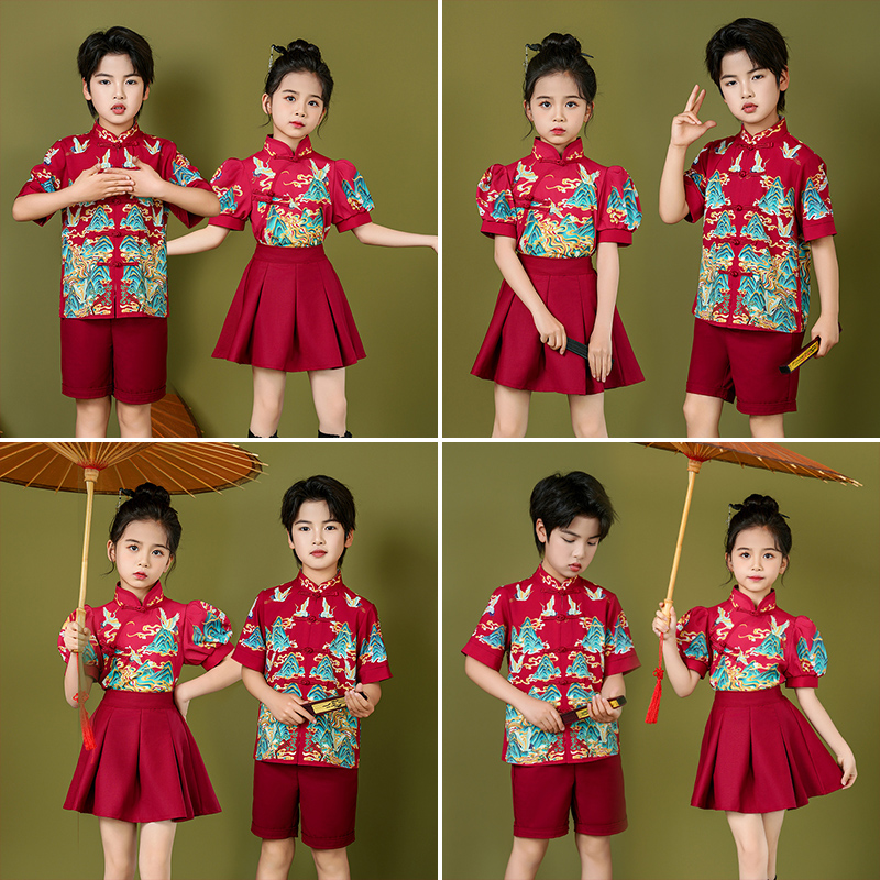 六一儿童中国风演出服小学生中式合唱国风套装幼儿园啦啦队表演服