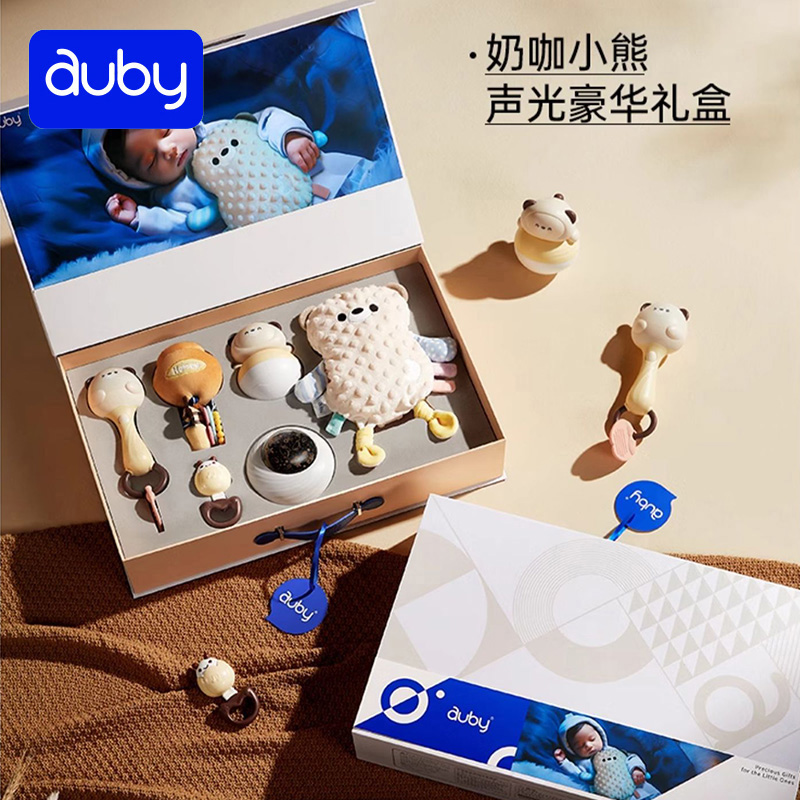 澳贝熊猫新生婴儿见面礼盒安抚摇铃玩具0—岁3月宝宝满月见面礼物