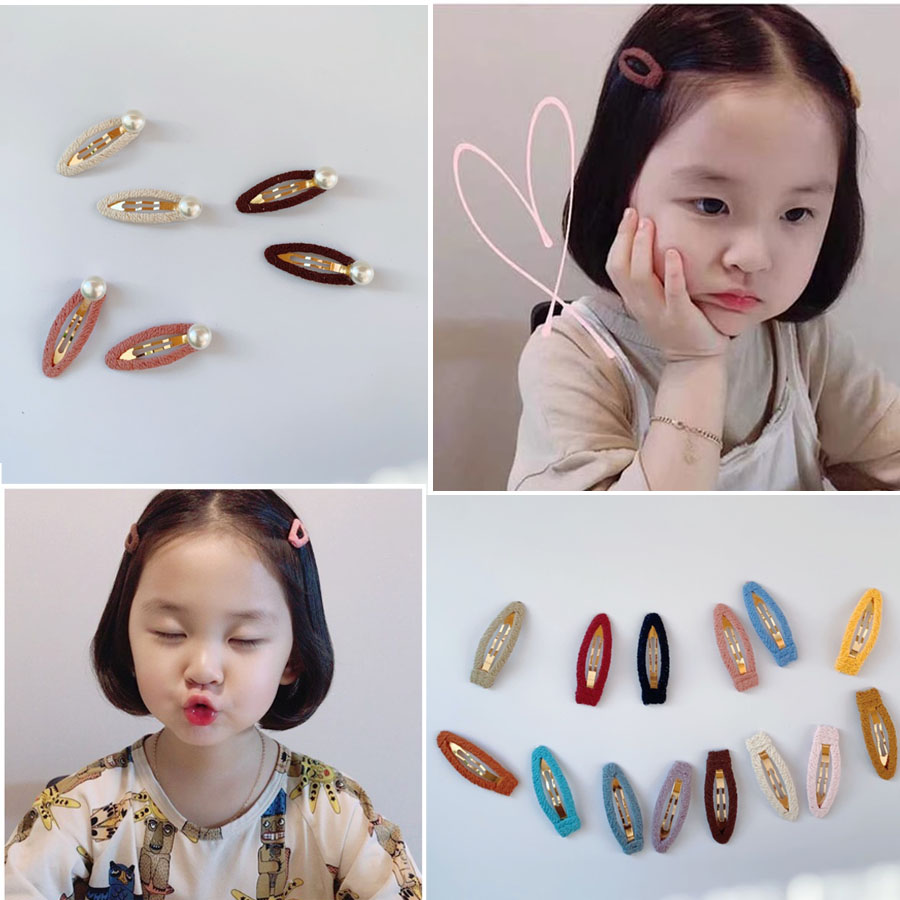 韩国进口棉带糖果色夹子儿童气质简约珍珠发饰刘海边夹宝宝碎发夹