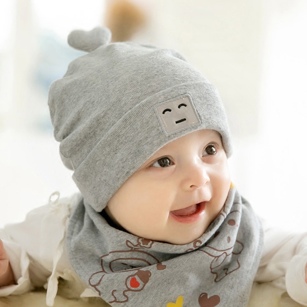 日本进口婴儿帽子春秋冬季薄款纯棉新生儿胎帽宝宝口水巾可爱超萌