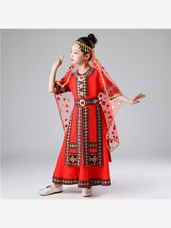 塔吉克族舞蹈服装儿童新疆舞蹈演出服女童塔塔尔族少数民族套装