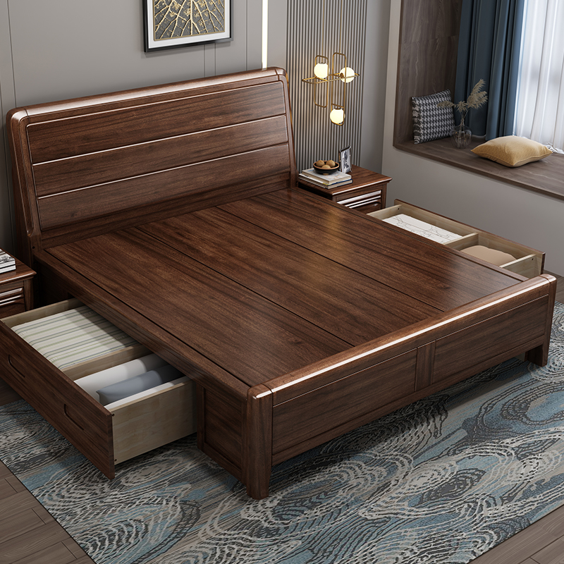 索菲亚官方新中式实木床1.8胡桃木轻奢工厂直销店主卧家用1米5的