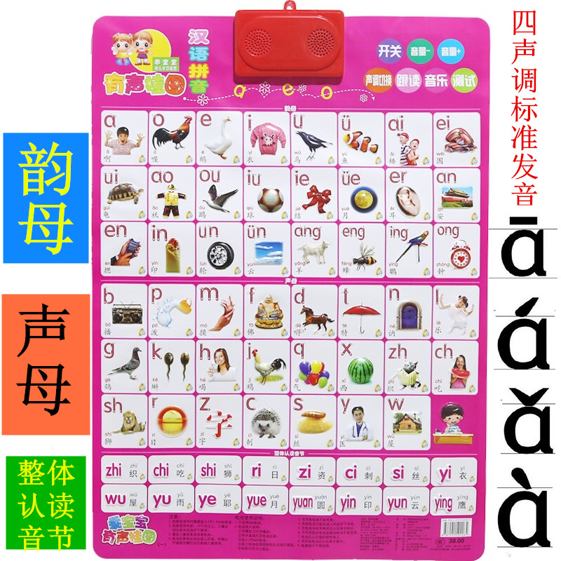 拼音声母韵母音节表一年级小学生幼儿有声挂图全套拼读字母卡片