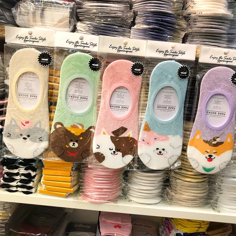 女【甜品猫狗船袜】River shop韩国东大门正品防滑硅胶浅口纯棉