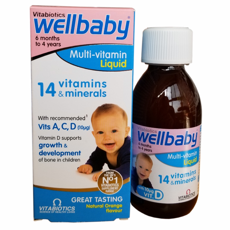 英国wellbaby婴幼儿宝宝14种维生素营养液 含铁锌复合营养口服液