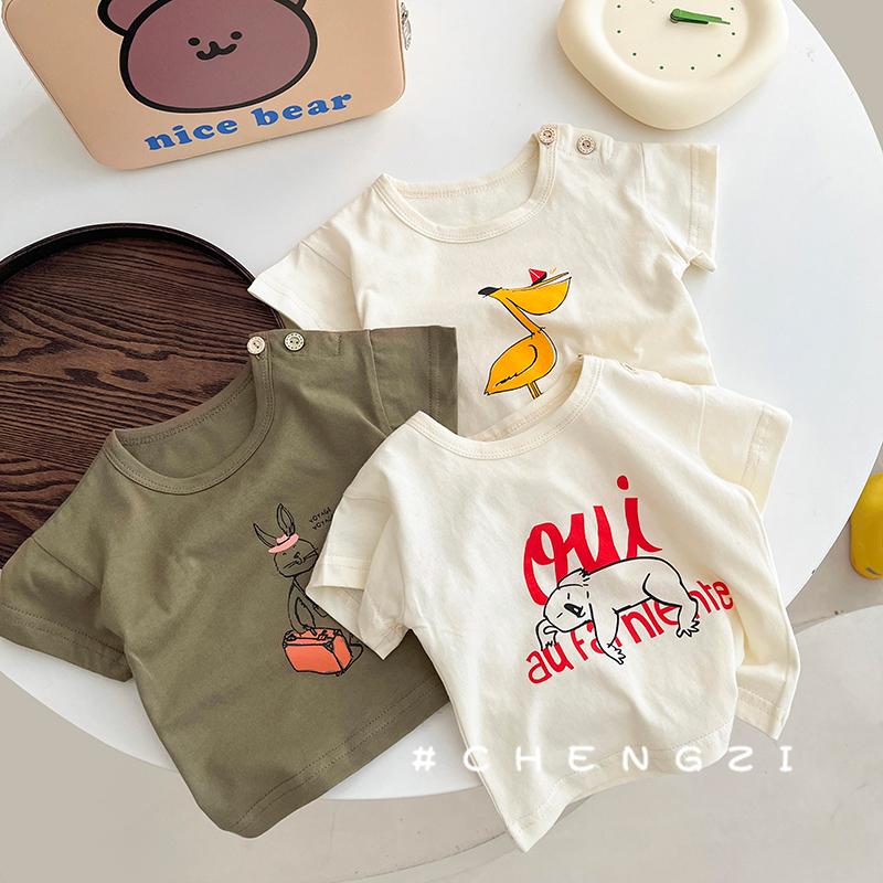 巨柔软~韩版婴儿宝宝夏季短袖T袖薄款卡通印花圆领短袖上衣T恤夏