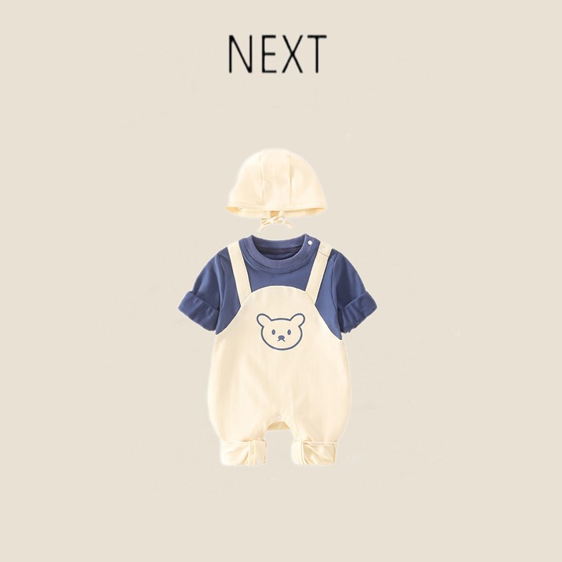 英国NEXT童装满月宝宝长袖简约爬服外出婴儿背带连体衣周岁哈衣潮