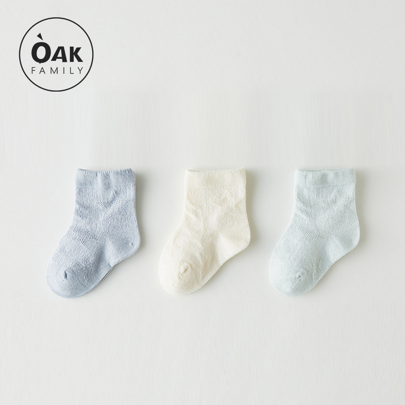 Oak Family短袜新生婴儿夏季纯棉薄款6一12月男女宝宝袜子 3双装
