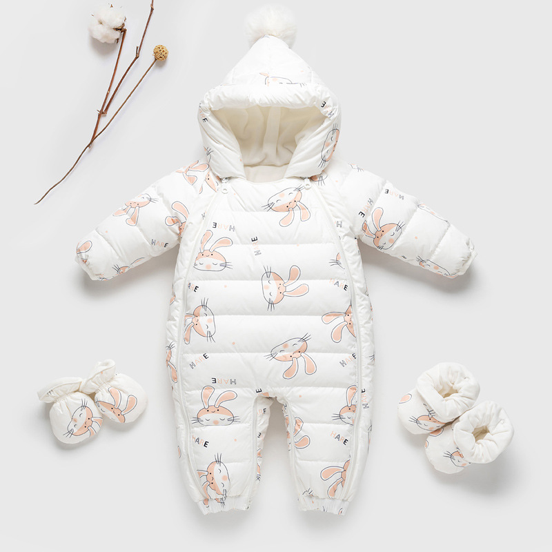 新生婴儿羽绒服连体衣秋冬款0-1岁男女宝宝加厚冬装保暖外出衣服
