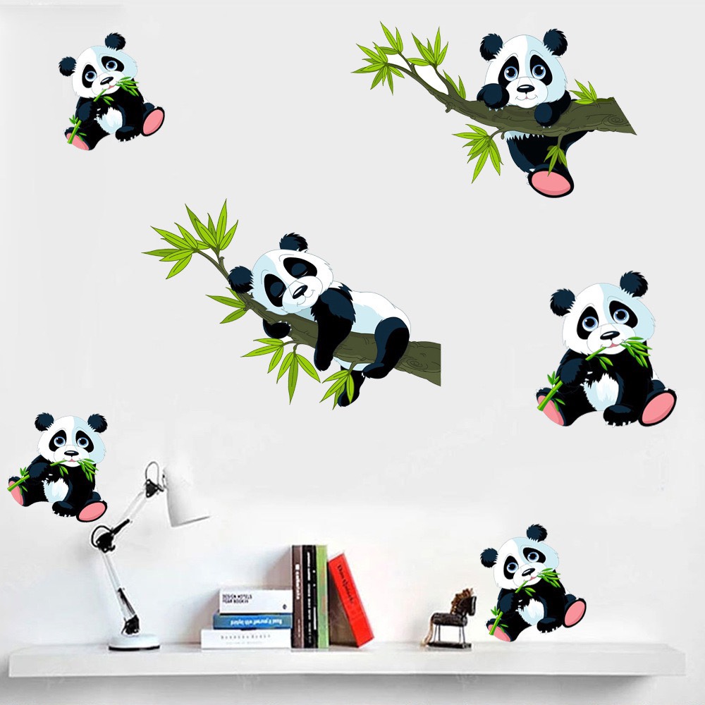 可爱熊猫自粘防水遮污竹子墙贴冰箱洗衣机儿童房装饰画补洞贴纸