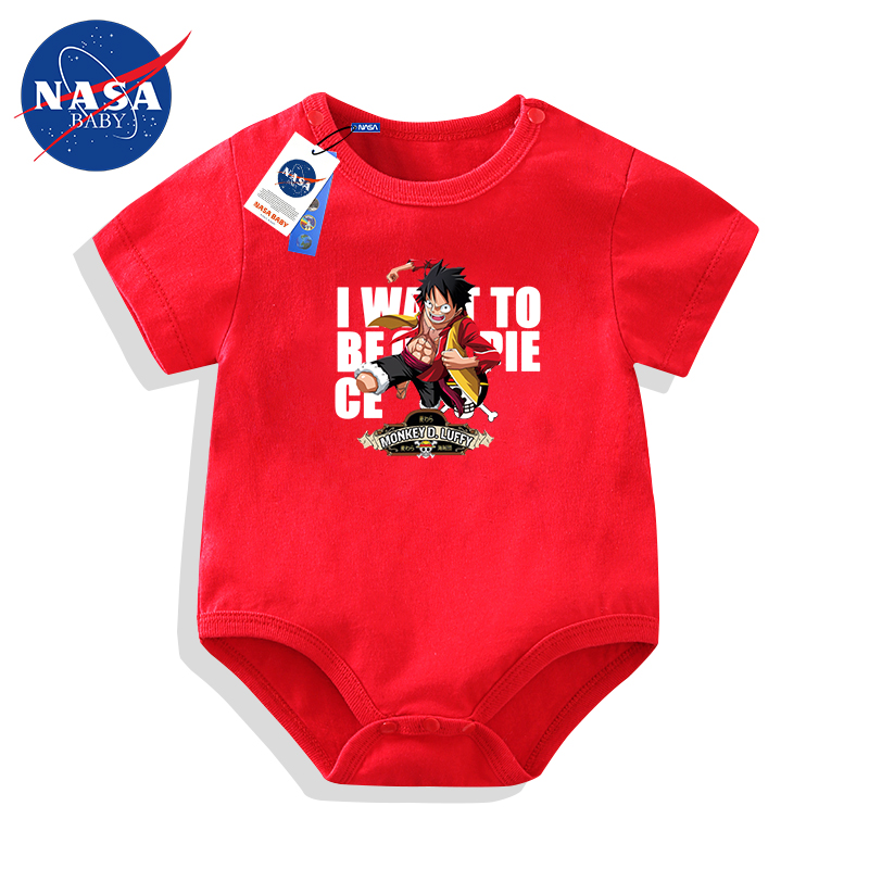 NASA联名海贼王婴儿短袖纯棉夏季爬服新生幼儿三角包屁连体衣薄款