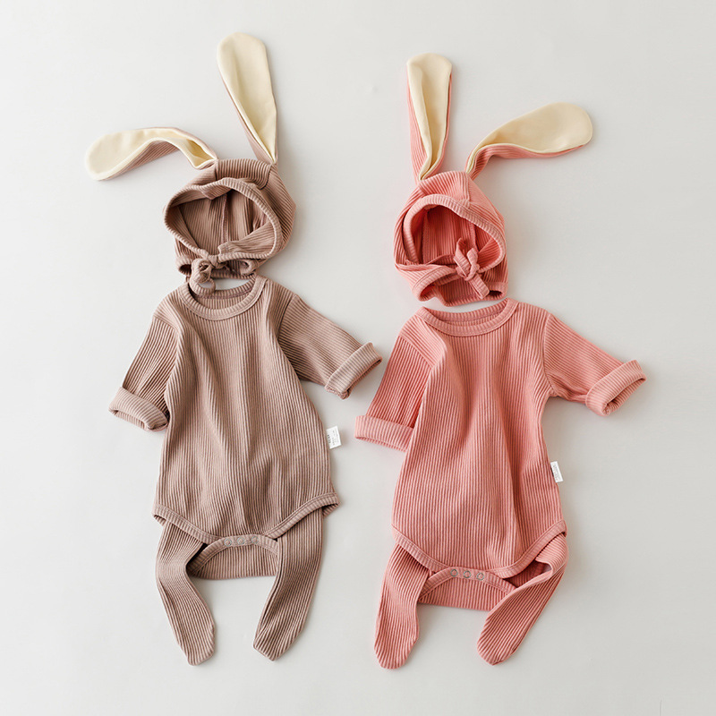 秋装衣服婴儿百日连体衣春秋季宝宝1周岁兔耳朵爬服6个月套装哈衣