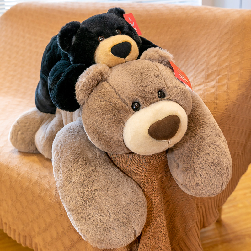 日本超软抱枕靠垫羽绒棉毛绒玩具棕色趴熊抱熊抱觉偶婴儿睡玩男女