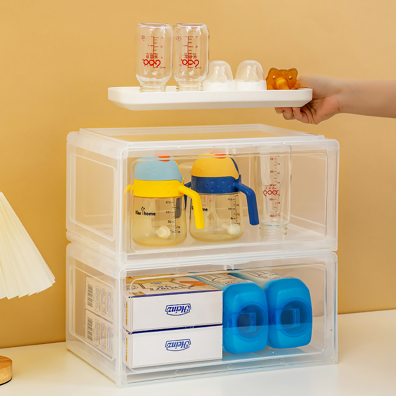 婴儿奶瓶收纳箱透明防尘收纳盒储物柜宝宝玩具奶粉辅食工具整理箱