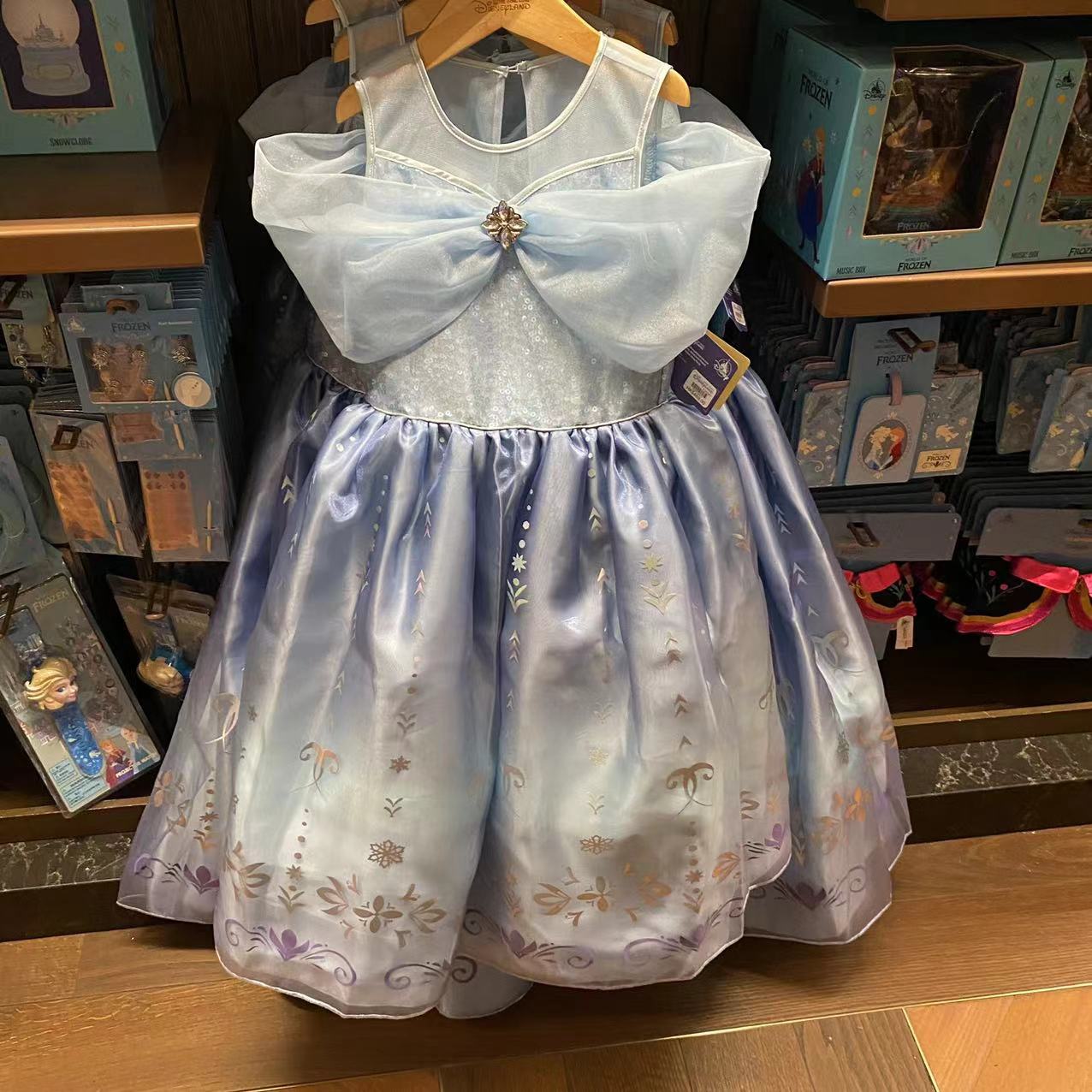 香港迪士尼代购 女童艾莎公主裙连衣裙披肩烫银雪花冰雪生日礼服