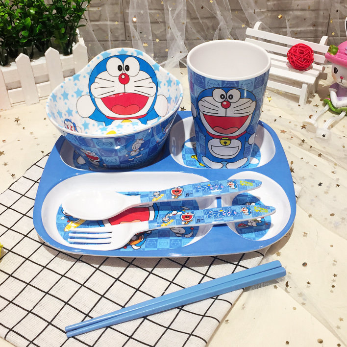 可爱爱莎碗防摔防烫家用勺叉筷儿童卡通餐盘创意宝宝仿瓷餐具套装