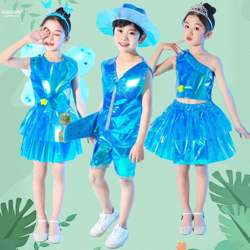 。儿童时装秀环保服装六一幼儿园女童手工制作走秀裙衣服表演出女