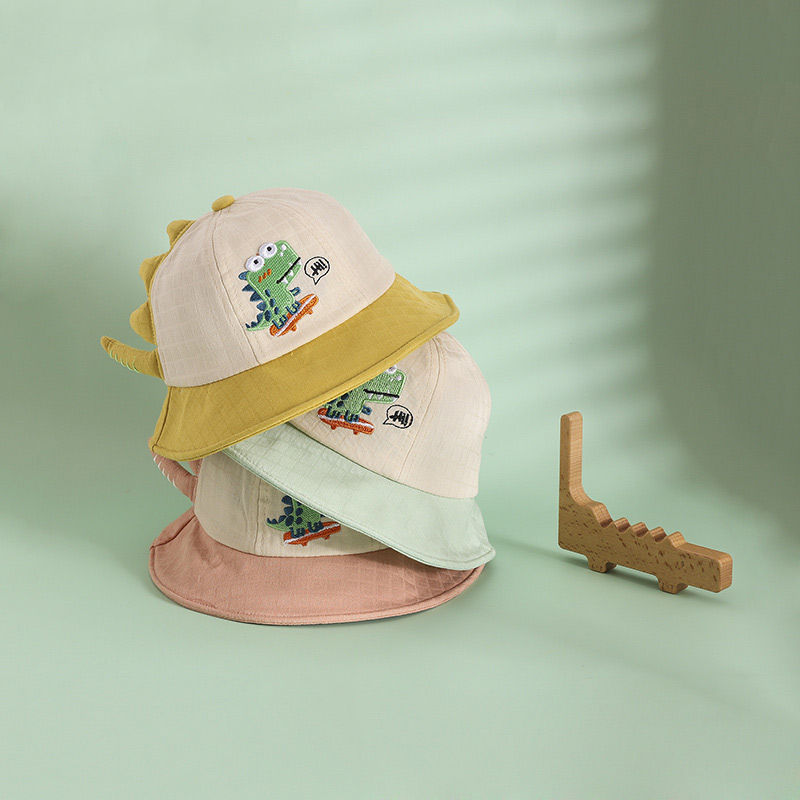 1一2-3岁婴儿帽子春秋薄款夏季春夏渔夫帽恐龙防晒遮阳太阳男男孩
