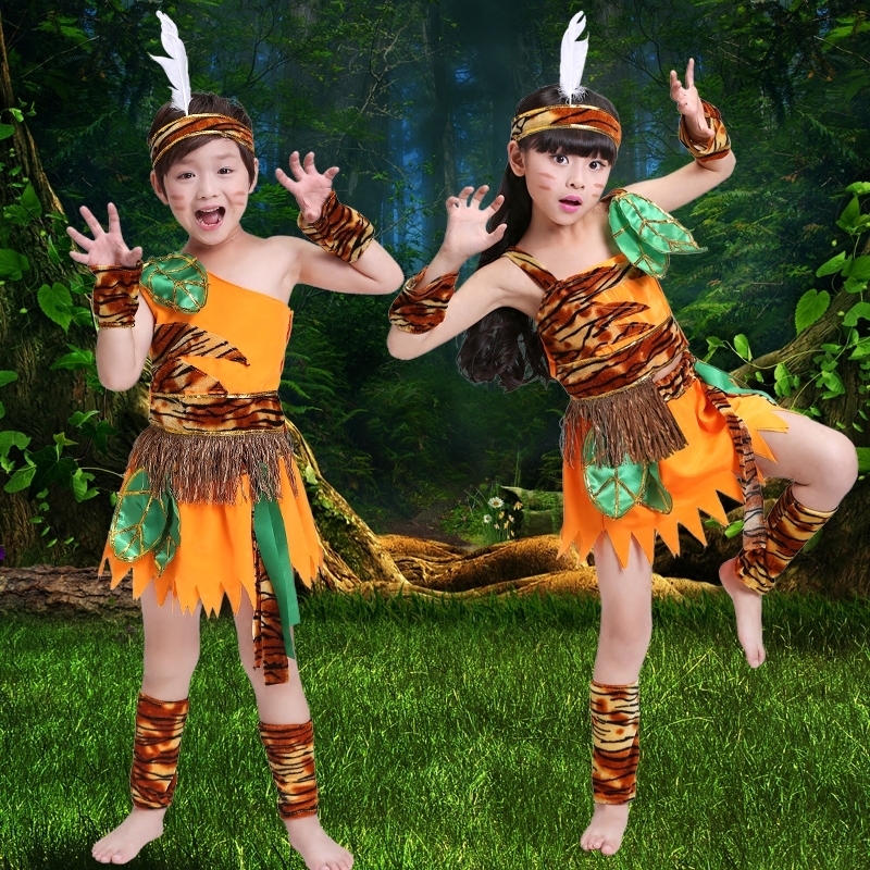 六一儿童野人演出服幼儿舞蹈服原始人印第安人猎人非洲鼓表演服装