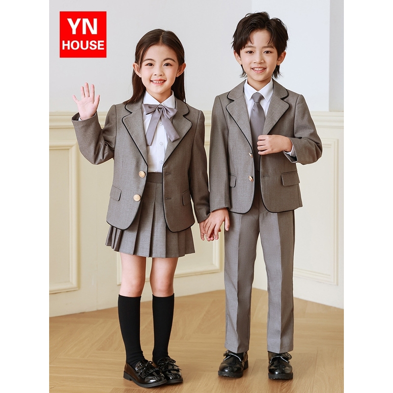 儿童校服套装学院风小学生西装外套英伦风礼服幼儿园班服灰色西服