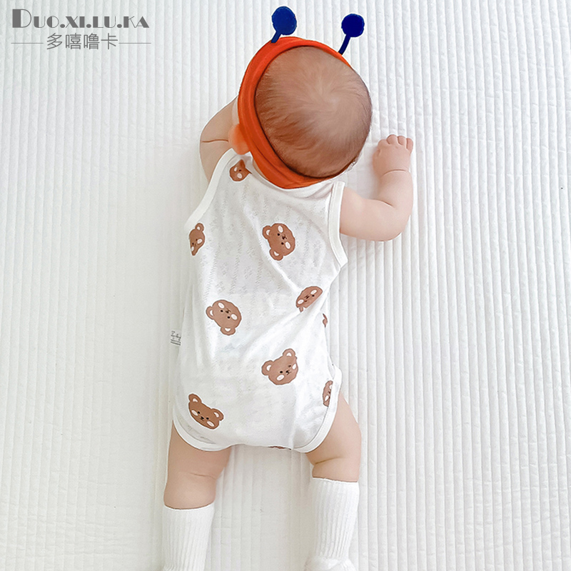 初生婴儿衣服夏季薄款婴幼儿包屁衣无袖连体衣宝宝三角哈衣卡通潮