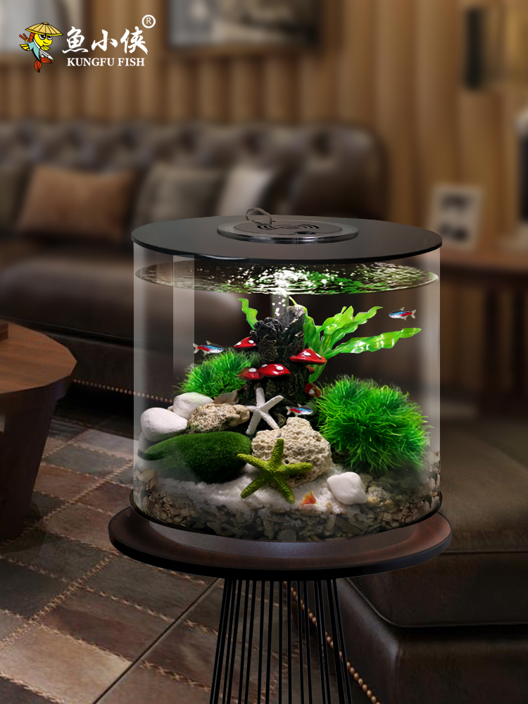 鱼小侠网红创意鱼缸客厅小型桌面静音增氧水族箱生态懒人造景鱼缸