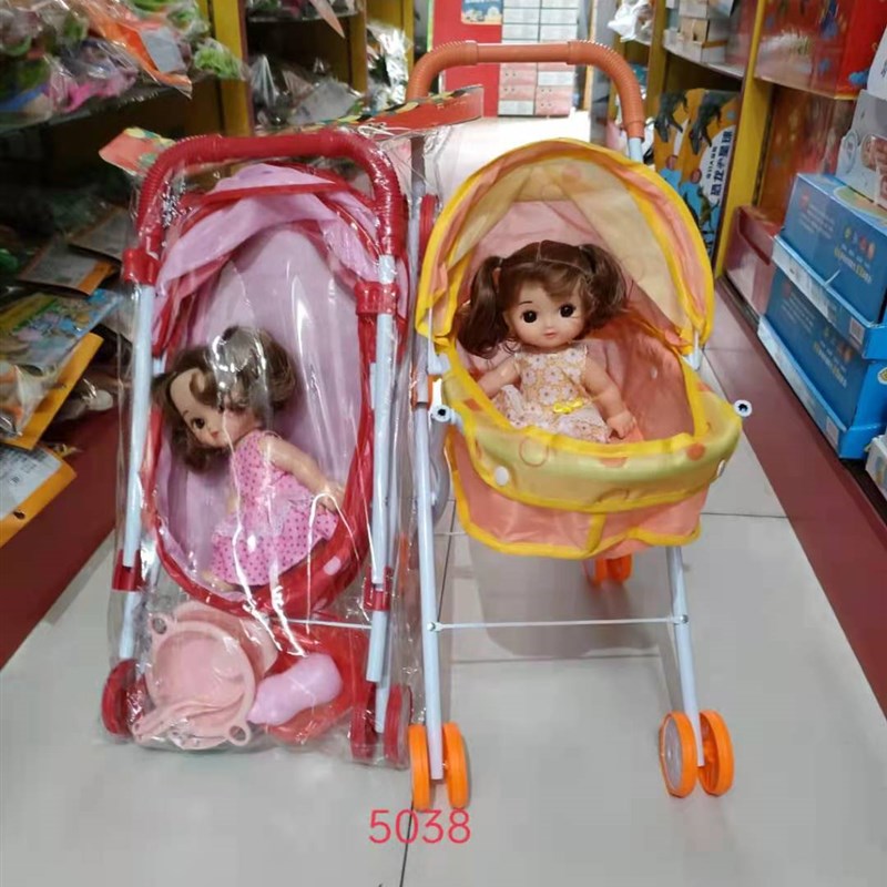 儿童公主长发卡通娃娃铁杆手推婴儿车餐具套装女孩益智过家家玩具